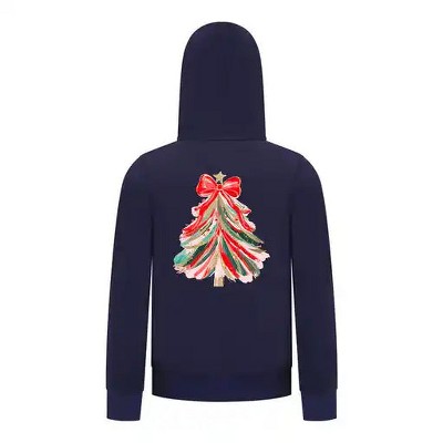 Everyday Kids Christmas Collection Red & Gold Painted Tree Girls Zip Up Hoodie – Holiday Sweatshirt