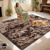 Brown Tie-Dye Shag Rug, Soft Plush Carpet with 4 Non-Slip Pads, Multiple Sizes for Bedroom or Living Room - 3 of 4