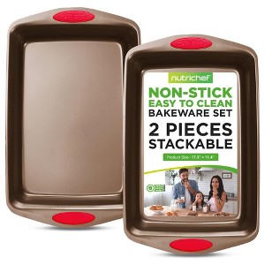 NutriChef 2-Piece Baking Pan Set - PFOA, PFOS, PTFE Free Nonstick Golden Coating Carbon Steel Bakeware - Kitchen Bake Cookie Sheet Stackable Tray - 1 of 4