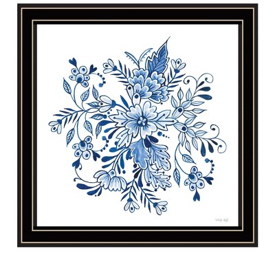 HomeRoots Floral Calligraphy Sketches Black Framed Print Wall Art