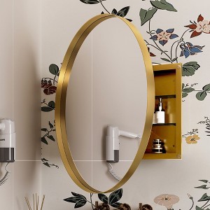 NicBex 31.5" Round Recessed Bathroom Storage Cabinet with Mirror,Metal Frame Mirrored Wall Mounted Cabinet with Adjustable Shelves - 1 of 4