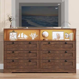 Zstar Modern Wide 6 Drawers Dressers with Power Outlet and Led Lights for Living Room, Hallway - 1 of 4