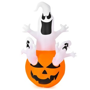 Tangkula 6ft Halloween Inflatables Ghost Pumpkin-Halloween Blow Up Yard Decorations w/Build-in LED Light - 1 of 4
