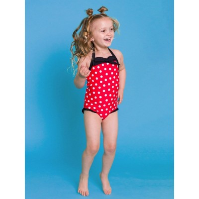RuffleButts Toddler Girls UPF50+ Halter One Piece - Red Vintage Polka Halter, 4T — фото 4