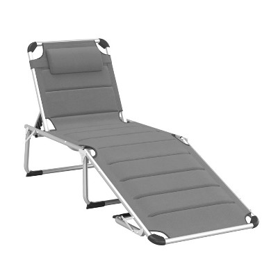 64.5'' Gray Foldable Outdoor Chaise Lounge Chair, 5-Level Reclining Camping Tanning Chair with Aluminum Frame,