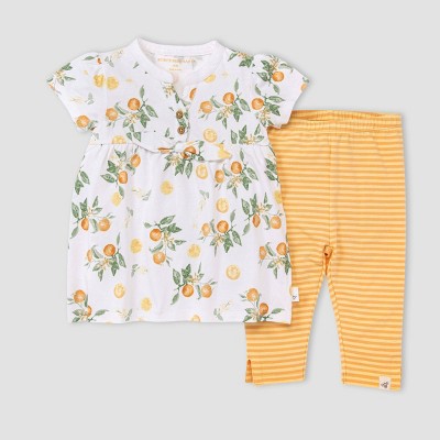 Burt's Bees Baby® Girls' Orange Blossom Tunic & Capri Leggings Set - White 0-3M