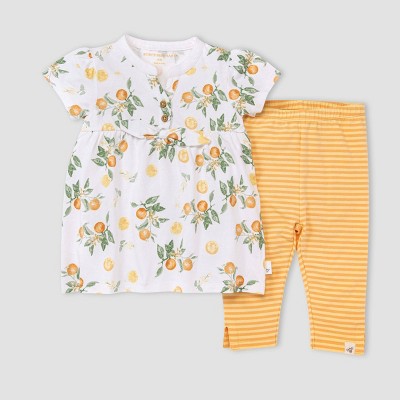 Image of Burt's Bees Baby® Girls' Orange Blossom Tunic & Capri Leggings Set - White 0-3M