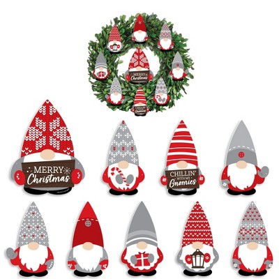 Big Dot of Happiness Christmas Gnomes -  Holiday Party Front Door Decorations - DIY Accessories for Wreath - 9 Pieces