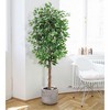 Artificial Ficus Tree, Lush Faux Plant with Black Pot, 2-Trunk Fake Indoor Outdoor Decor - 3 of 4