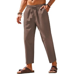 COOFANDY Mens Linen Casual Pants Elastic Waist Drawstring Trousers Yoga Beach Summer Pants - 1 of 4