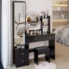 Ridstar 43.3 in. W Round Mirror Vanity Tables with Cushioned Stool & Multi Layer High Capacity Storage-Black - 2 of 4