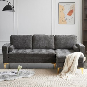 Karl Home |85.8 in. W Square Arm Corduroy 3-Seat U-shaped Tufed Sofa in Beige with Ottoman - 1 of 4