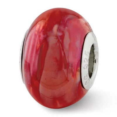 Black Bow Jewelry Iridescent Orange / Pink Ceramic and Sterling Silver Bead Charm
