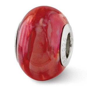 Black Bow Jewelry Iridescent Orange / Pink Ceramic and Sterling Silver Bead Charm - 1 of 3
