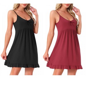 INSPIRE CHIC Women's Nightdress Soft Comfy Sleepwear Loungewear Nightgown Spaghetti Strap Scoop Nightdress - 1 of 4