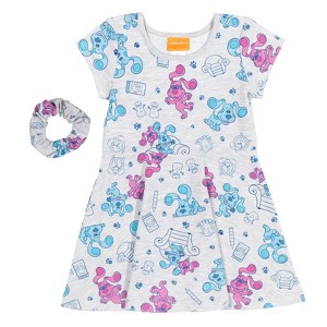 Nickelodeon Blue's Clues Short Sleeve Dress & Scrunchy Light Gray - 1 of 4