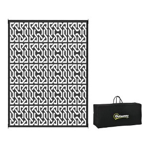 Aghana Digitals Reversible Polypropylene Outdoor Rug 9'x18' Black & White Chain with Carry Bag for - 1 of 4