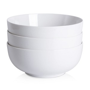 64 Ounce Porcelain Bowls Set 3 Pack Premium White Ceramic Bowls for Cereal, Soup, Salad, Pasta, Prep, Rice, Ice cream, Microwave & Dishwasher Safe - 1 of 4