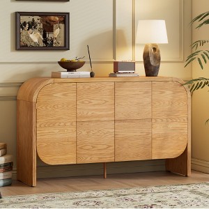 TIRAMISUBEST Retro 4-Door Buffet Storage Cabinet, Rounded Corner Accent Sideboard Cabinet with Adjustable Shelf - 1 of 4