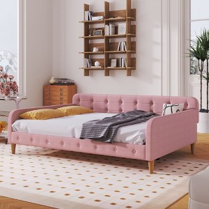 Sapphtopaz Daybed with 4 Support Legs Velvet Fabric Upholstered Bed Frame with Button Tufted and Slats Support for Apartment, Bedroom - 1 of 4