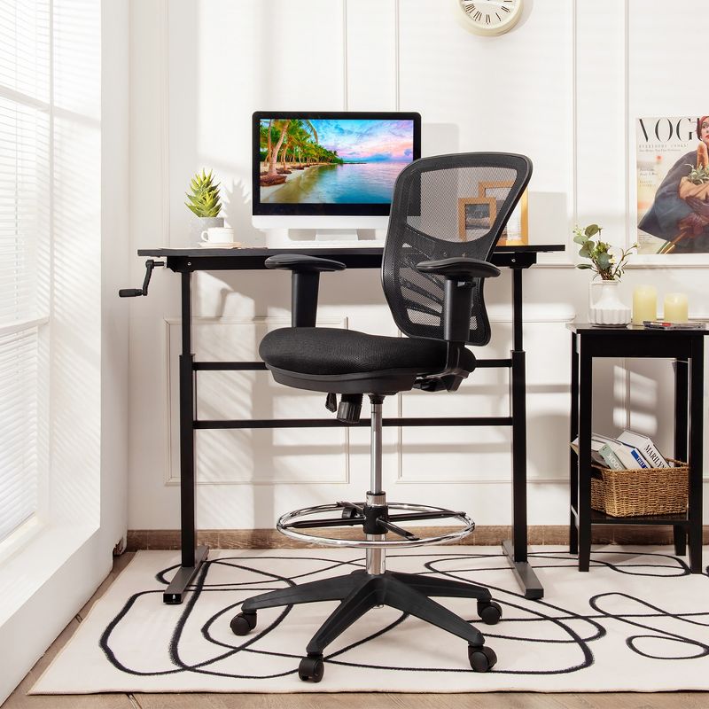 Costway Mesh Drafting Chair Office Chair w/Adjustable Armrests & Foot-Ring, 2 of 11