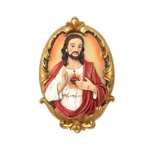 LuxenHome Sacred Jesus Wall Plaque, Oval Christian Home Decor Plaque for Prayer Room & Faith Display Multicolored - 1 of 4