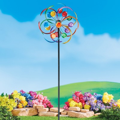 Colorful Iron Double-Sided Wind Spinner Garden Stake, 47" Tall