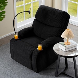 Manual Recliner Chair in Black Corduroy, Comfortable Armchair with Phone Holder & 2 Cup Holders, 32.4"x39.57"x38.78"H - 1 of 4