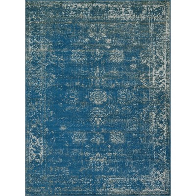 Blue Rectangular Easy Care Stain-Resistant Indoor Area Rug