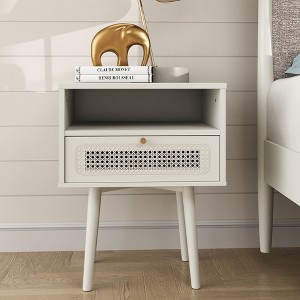 Roundhill Furniture Feeney Dual-tier Storage Nightstand, Side Table, Cream White - 1 of 4