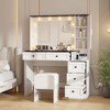 Makeup Vanity Desk Set,Vanity Desk with Lighted Mirror & Charging Station,with 5 Drawers& 3-Tier Cabinet,with Upholstered Stool,for Bedroom-White - 3 of 4