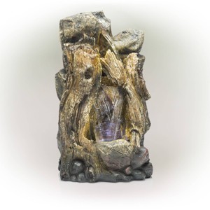 52" Resin Waterfall Tree Trunk Fountain with LED Lights Taupe - Alpine Corporation: Electric, 60-Gallon Capacity, Ground Freestanding - 1 of 4