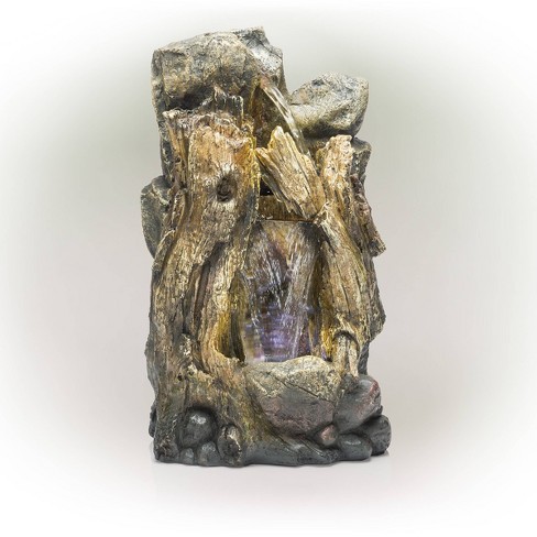 Alpine Corporation 52" Resin Waterfall Tree Trunk Fountain with LED Lights Taupe - image 1 of 4