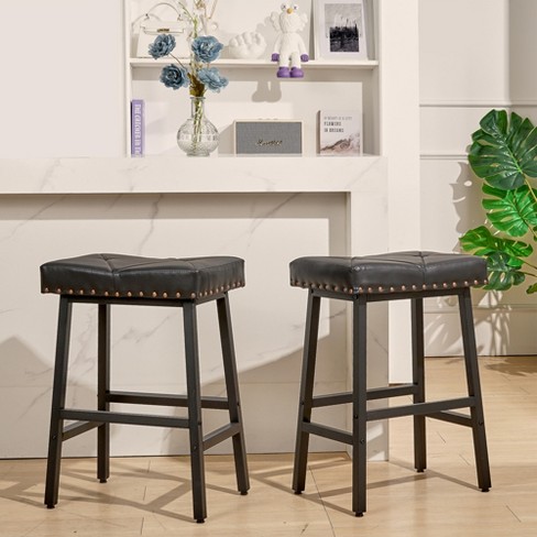 VECELO 23.6 inches Counter Height Bar Stools for Kitchen, Thick PU Leather Saddle, Backless Bar Stools Set of 2/4/6, Metal Base, Black - image 1 of 4