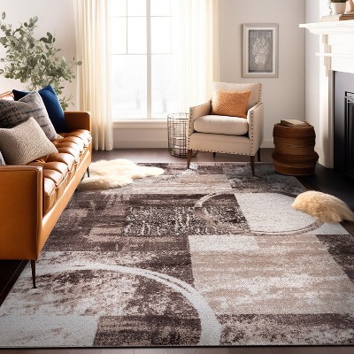 Brown Abstract Circle Design Easy Care Area Rug 3'3" x 5'