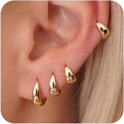 Small Sterling Silver Huggie Hoop Earrings Set for Women, 14K Gold Plated Hoops Stacks for Multiple Piercings