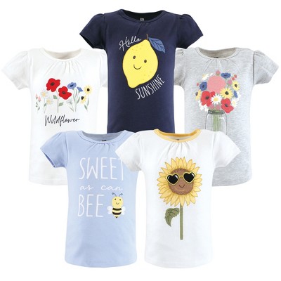 Image of Hudson Baby Toddler Girl Short Sleeve T-Shirts, Wildflowers, 6-12 Months