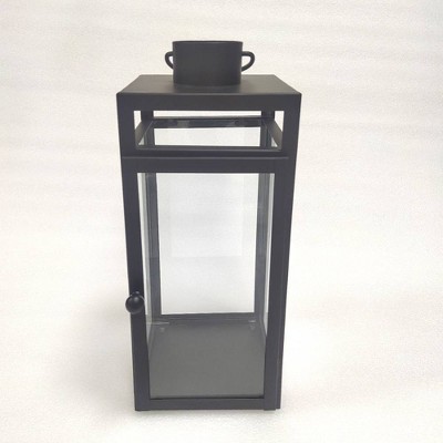 16" x 7" Decorative Metal Lantern Candle Holder Matte Black - Threshold™