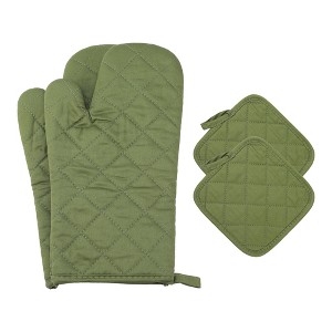 REGALWOVEN Cotton Heat Resistant Oven Mitts 2 Pcs with Pot Holders 2 Pcs 13.8x4.7inch - 1 of 4