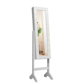 Tangkula LED Lighting Mirrored Jewelry Cabinet Armoire Free Standing Dressing Organizer