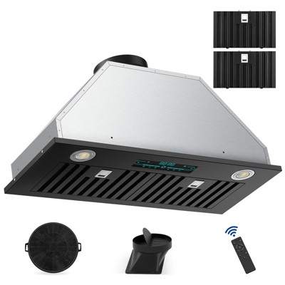 Tylza 30 in. 900 CFM Convertible Ductless Insert Range Hood In Stainless Steel, Black