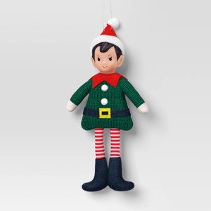 Christmas Fabric Elf Child with Red Hat and Green Sweater Ornament - Wondershop™ - 1 of 3