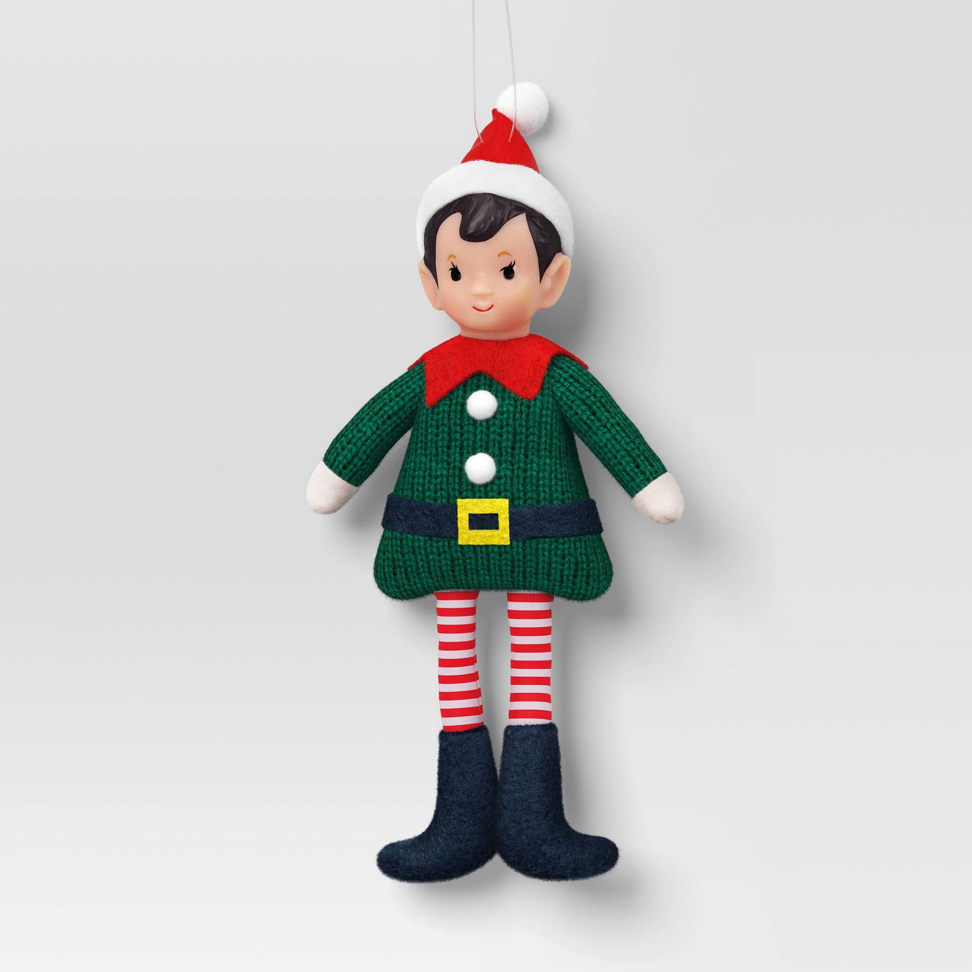 Christmas Fabric Elf Child with Red Hat and Green Sweater Ornament - Wondershop™