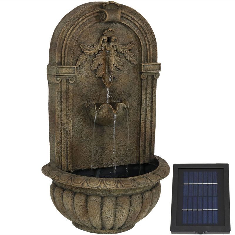 Sunnydaze 27"H Solar-Powered Polystone Florence Outdoor Wall-Mount Water Fountain, Florentine Stone Finish, 1 of 13