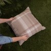 Taupe with Yellow Plaid 24X24 Hand Woven Filled Outdoor Pillow - Foreside Home & Garden - 2 of 4