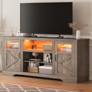Acekool Farmhouse TV Stand with LED Lights, Elegant Entertainment Center for 65 Inch TVs, with Storage Cabinets and Open Shelves - 1 of 4