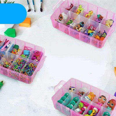 Pink Stackable Plastic Kids Organizer with Lidded Box