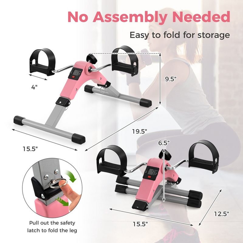 Costway Under Desk Exercise Bike Pedal Exerciser with LCD Display for Legs & Arms Workout Pink/Black, 3 of 11