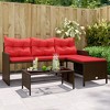 vidaXL Brown Poly Rattan L-Shaped Patio Sofa Set with Coffee Table and Red Cushions - Weather-Resistant Outdoor Lounge Furniture - 2 of 4
