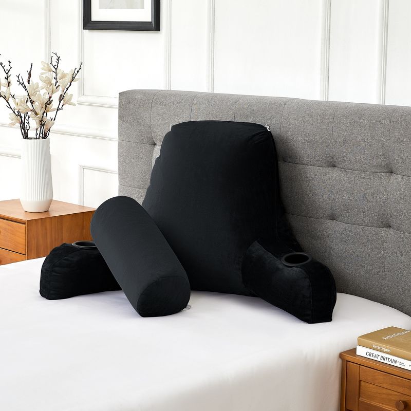 Large Oversized Reading and Bed Rest Pillow with Cup Holders and detachable neck roll by Sweet Home Collection™, 2 of 5